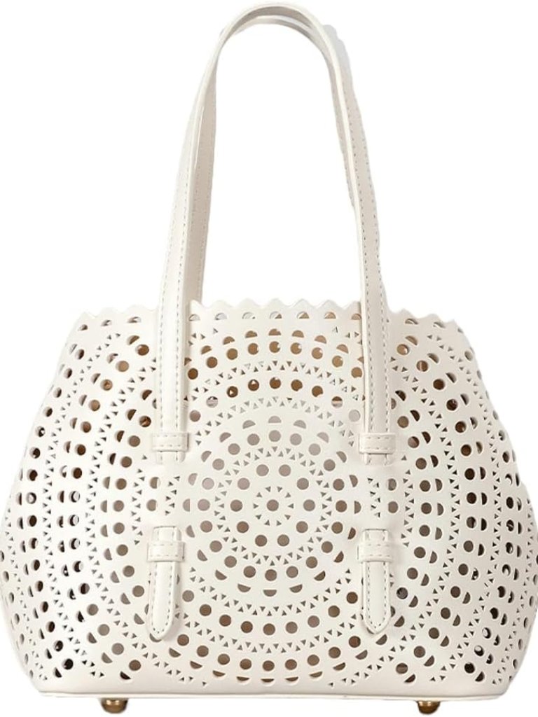Womens Hollow Vegan Leather Tote Bag Small Summer Beach Bucket Shoulder Purse To